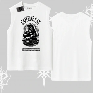 Kolsuz Tshirt Caffeine Cat Kahve Temalı Kedi Baskılı