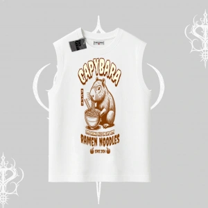 Kolsuz Tshirt Cute Capybara Enjoying Ramen Noodles Artwork