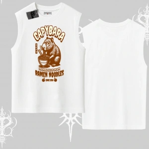 Kolsuz Tshirt Cute Capybara Enjoying Ramen Noodles Artwork