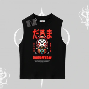 Kolsuz Tshirt Daruma Kedi Anime Baskılı