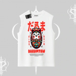 Kolsuz Tshirt Daruma Kedi Anime Baskılı