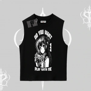 Kolsuz Tshirt Do You Want Play With Me Anime Kız Baskılı