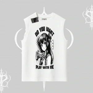 Kolsuz Tshirt Do You Want Play With Me Anime Kız Baskılı
