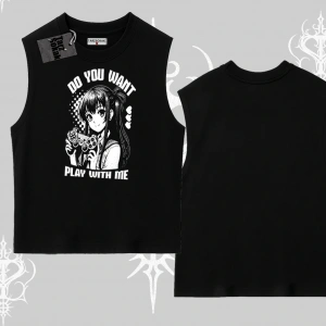 Kolsuz Tshirt Do You Want Play With Me Anime Kız Baskılı