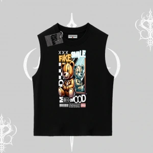 Kolsuz Tshirt Fake Smile Mood Ayıcık Grafik Baskılı