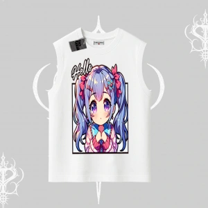 Kolsuz Tshirt Hello Anime Kız Sevimli Karakter Baskılı