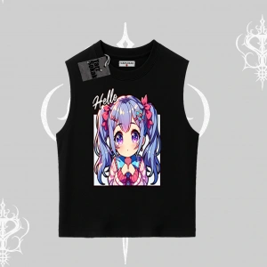 Kolsuz Tshirt Hello Anime Kız Sevimli Karakter Baskılı