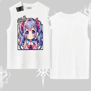 Kolsuz Tshirt Hello Anime Kız Sevimli Karakter Baskılı