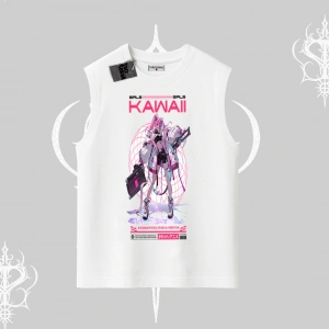 Kolsuz Tshirt Kawaii Cyberpunk Kız Japon Stil Baskı