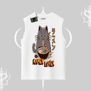 Kolsuz Tshirt Ramen Lover Kedi Anime Baskılı