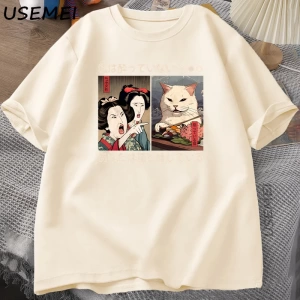 Komik Bir Kedi Bağırmak Meme T-shirt Vintage Japon Tarzı Kedi Grafik T Shirt Erkek Kadın O Bo 2868