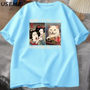 Komik Bir Kedi Bağırmak Meme T-shirt Vintage Japon Tarzı Kedi Grafik T Shirt Erkek Kadın O Bo 2868