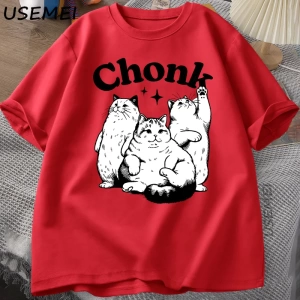 Komik Chonk Kedi T-Shirt Erkekler Kadınlar için Sevimli Şişman Kedi TeeMinimalist Mem 2896