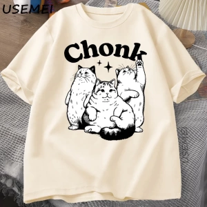 Komik Chonk Kedi T-Shirt Erkekler Kadınlar için Sevimli Şişman Kedi TeeMinimalist Mem 2896