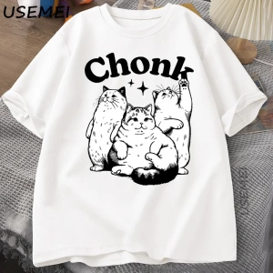 Komik Chonk Kedi T-Shirt Erkekler Kadınlar için Sevimli Şişman Kedi TeeMinimalist Mem 2896