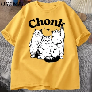 Komik Chonk Kedi T-Shirt Erkekler Kadınlar için Sevimli Şişman Kedi TeeMinimalist Mem 2896