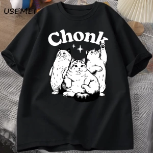Komik Chonk Kedi T-Shirt Erkekler Kadınlar için Sevimli Şişman Kedi TeeMinimalist Mem 2896
