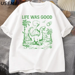 Komik dinozor Meme T Shirt hayat iyi aptal Tshirt Retro 90s Dino T-shirt Meme grafikli tişört 2969