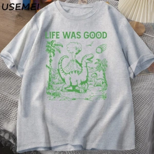 Komik dinozor Meme T Shirt hayat iyi aptal Tshirt Retro 90s Dino T-shirt Meme grafikli tişört 2969