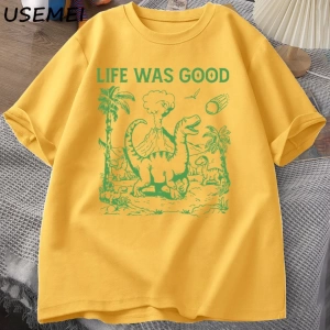 Komik dinozor Meme T Shirt hayat iyi aptal Tshirt Retro 90s Dino T-shirt Meme grafikli tişört