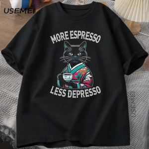 Komik Espresso Kahve Kedi T-shirt Vintage Kafein Serin Kedi TeePamuklu Üst Kaliteli E 2960