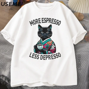 Komik Espresso Kahve Kedi T-shirt Vintage Kafein Serin Kedi TeePamuklu Üst Kaliteli E 2960