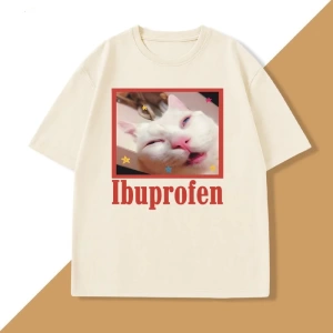 Komik Ibuprofen Kedi T-shirt Erkekler Kadınlar için Grafik T Shirt Sevimli Kedi Sevgilisi Pam 2839
