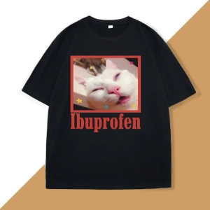 Komik Ibuprofen Kedi T-shirt Erkekler Kadınlar için Grafik T Shirt Sevimli Kedi Sevgilisi Pam 2839