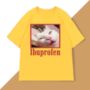 Komik Ibuprofen Kedi T-shirt Erkekler Kadınlar için Grafik T Shirt Sevimli Kedi Sevgilisi Pam 2839