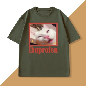 Komik Ibuprofen Kedi T-shirt Erkekler Kadınlar için Grafik T Shirt Sevimli Kedi Sevgilisi Pam 2839