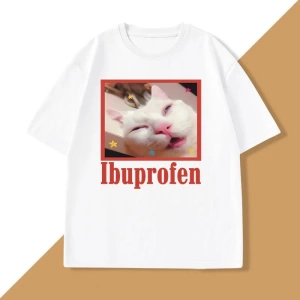 Komik Ibuprofen Kedi T-shirt Erkekler Kadınlar için Grafik T Shirt Sevimli Kedi Sevgilisi Pam 2839