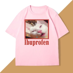 Komik Ibuprofen Kedi T-shirt Erkekler Kadınlar için Grafik T Shirt Sevimli Kedi Sevgilisi Pam 2839