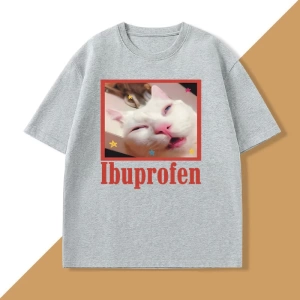 Komik Ibuprofen Kedi T-shirt Erkekler Kadınlar için Grafik T Shirt Sevimli Kedi Sevgilisi Pam 2839