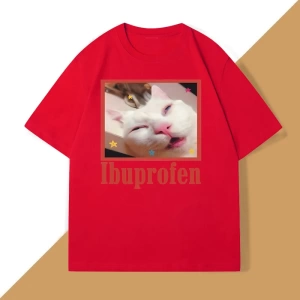 Komik Ibuprofen Kedi T-shirt Erkekler Kadınlar için Grafik T Shirt Sevimli Kedi Sevgilisi Pam 2839