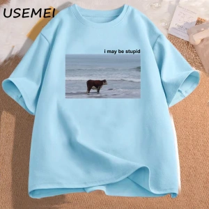 Komik kedi baskılı tişört sevimli Bubu Dudu Tshirt yaz pamuk kısa kollu Teekadın erke 2914