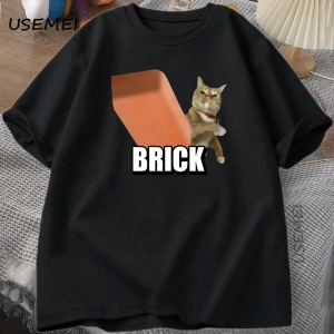 Komik Kedi Fırlatma Tuğla Meme Hafif T-shirt Erkekler Kadınlar için Eğlence Pamuk TYu 2933