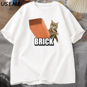 Komik Kedi Fırlatma Tuğla Meme Hafif T-shirt Erkekler Kadınlar için Eğlence Pamuk TYu 2933