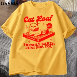 Komik kedi Loaf t-shirt erkek kadın Retro tişörtleri kedi sevgilisi grafik Tees Unisex yaz pa 3028