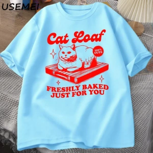 Komik kedi Loaf t-shirt erkek kadın Retro tişörtleri kedi sevgilisi grafik Tees Unisex yaz pa 3028