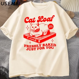 Komik kedi Loaf t-shirt erkek kadın Retro tişörtleri kedi sevgilisi grafik Tees Unisex yaz pa 3028