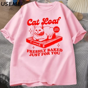 Komik kedi Loaf t-shirt erkek kadın Retro tişörtleri kedi sevgilisi grafik Tees Unisex yaz pa 3028