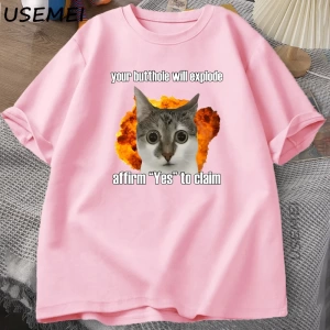 Komik Kedi Pamuk Tişört O-Boyun Kısa Kollu Gevşek moda üst giyim Tees Erkekler Büyük Boy Tişö 2994
