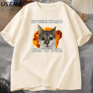 Komik Kedi Pamuk Tişört O-Boyun Kısa Kollu Gevşek moda üst giyim Tees Erkekler Büyük Boy Tişö 2994