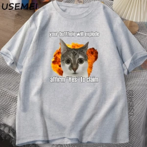 Komik Kedi Pamuk Tişört O-Boyun Kısa Kollu Gevşek moda üst giyim Tees Erkekler Büyük Boy Tişö 2994
