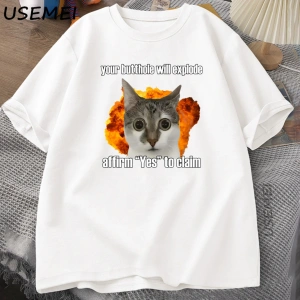 Komik Kedi Pamuk Tişört O-Boyun Kısa Kollu Gevşek moda üst giyim Tees Erkekler Büyük Boy Tişö 2994