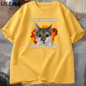 Komik Kedi Pamuk Tişört O-Boyun Kısa Kollu Gevşek moda üst giyim Tees Erkekler Büyük Boy Tişö 2994
