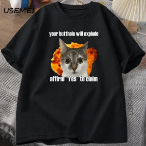 Komik Kedi Pamuk Tişört O-Boyun Kısa Kollu Gevşek moda üst giyim Tees Erkekler Büyük Boy Tişö 2994