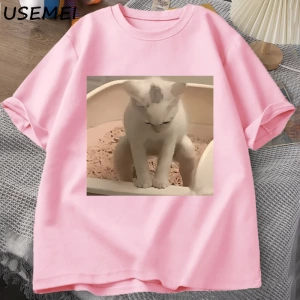 Komik Kedi T-shirt erkek Kısa Kollu T-shirt Baskı Tshirt Erkekler için Giyim Vintage Giysiler 3034