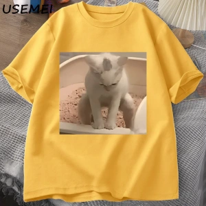 Komik Kedi T-shirt erkek Kısa Kollu T-shirt Baskı Tshirt Erkekler için Giyim Vintage Giysiler 3034