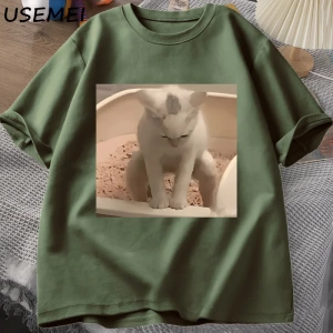Komik Kedi T-shirt erkek Kısa Kollu T-shirt Baskı Tshirt Erkekler için Giyim Vintage Giysiler 3034